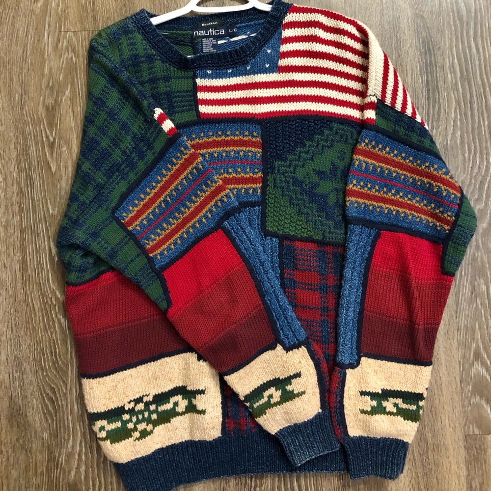 Large Nautica hand knit sweater. 100% cotton